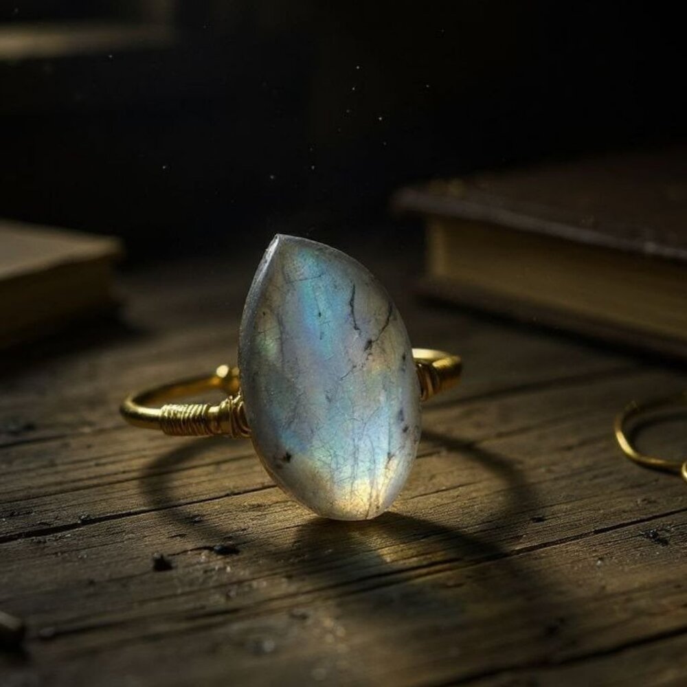 Hand Crafted Gold Bracelet with Iridescent Stone